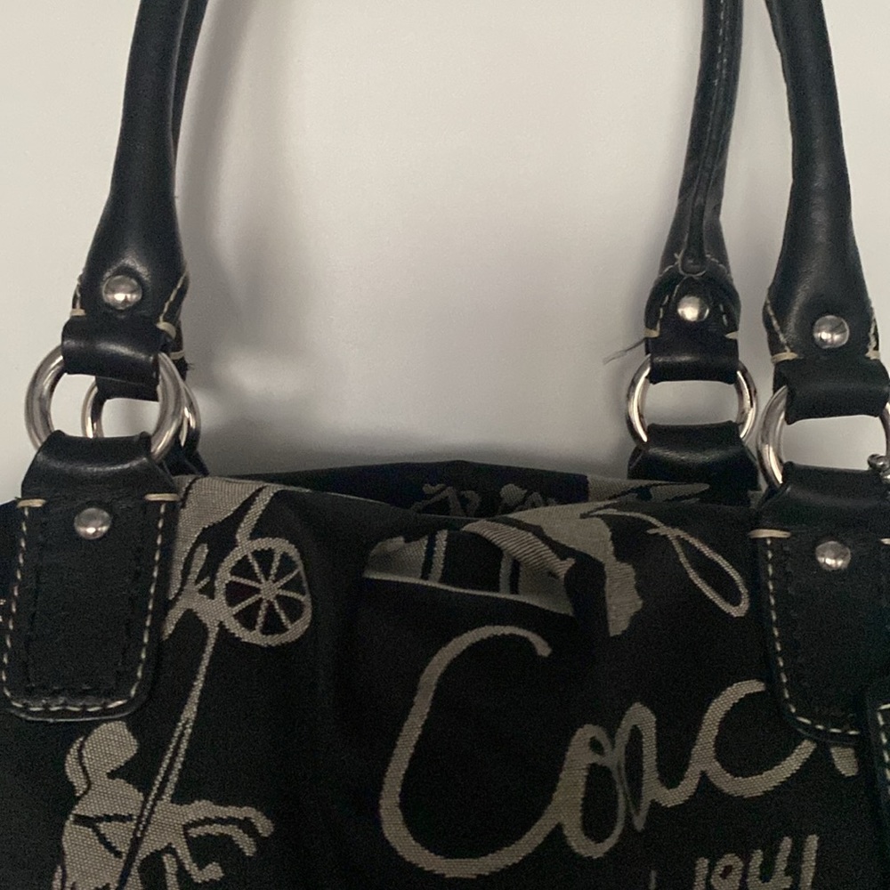 Coach Horse Carriage Ashley Monogrammed Black & Grey Leather & Fabric Handbag - Picture 3 of 13